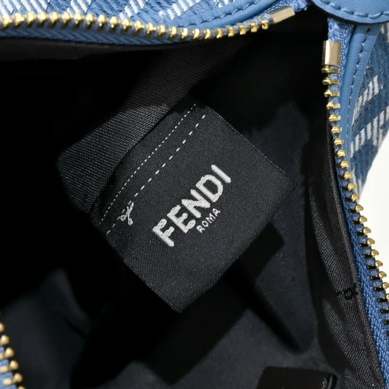 Fendi Blue FF Pattern Crescent Shoulder Bag - Image 6