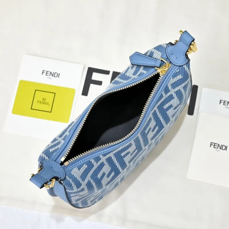 Fendi Blue FF Pattern Crescent Shoulder Bag - Image 9