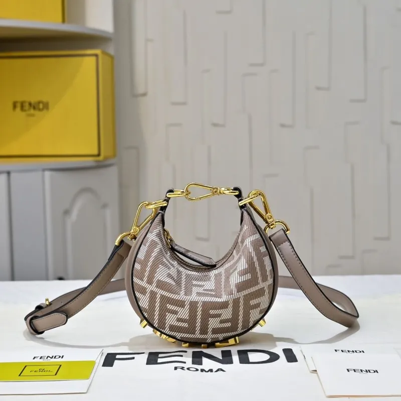 Fendi Taupe Mini FF Monogram Crossbody Satchel Bag