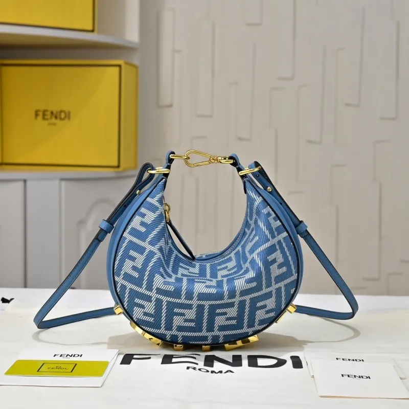 Fendi Blue FF Pattern Crescent Shoulder Bag