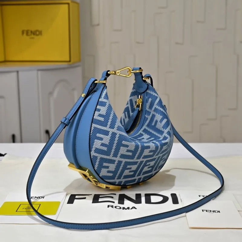 Alternative view of Fendi Blue FF Pattern Crescent Shoulder Bag