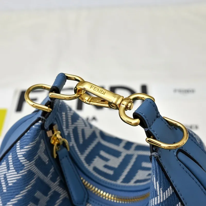 Fendi Blue FF Pattern Crescent Shoulder Bag - Image 3