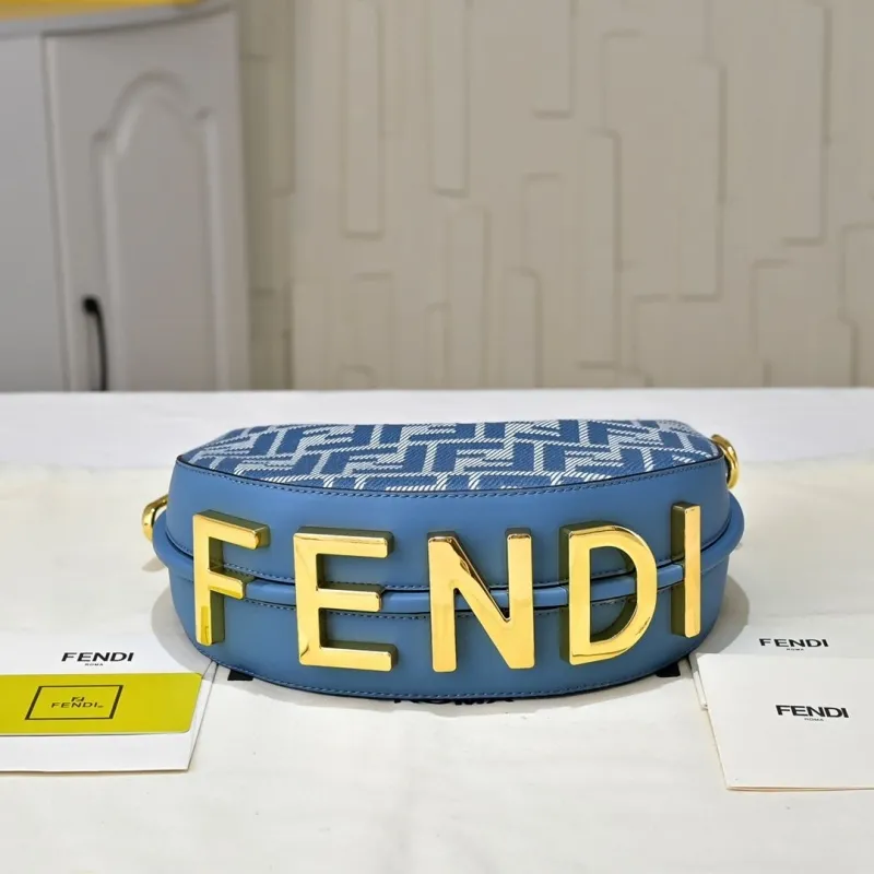 Fendi Blue FF Pattern Crescent Shoulder Bag - Image 5