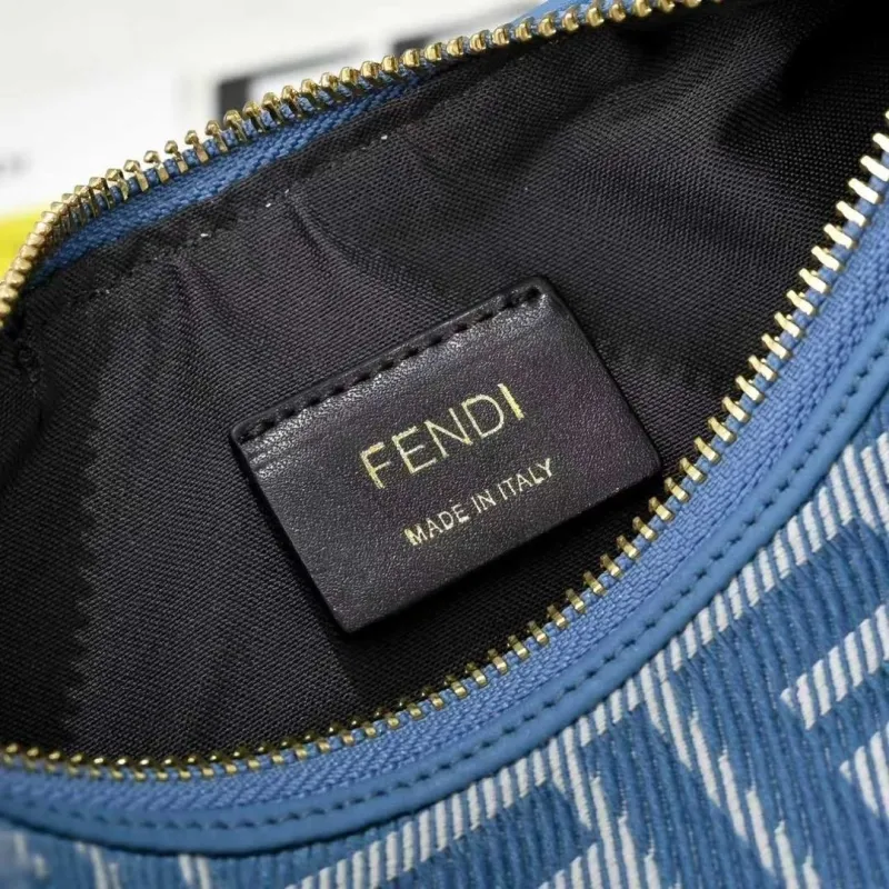 Fendi Blue FF Pattern Crescent Shoulder Bag - Image 7