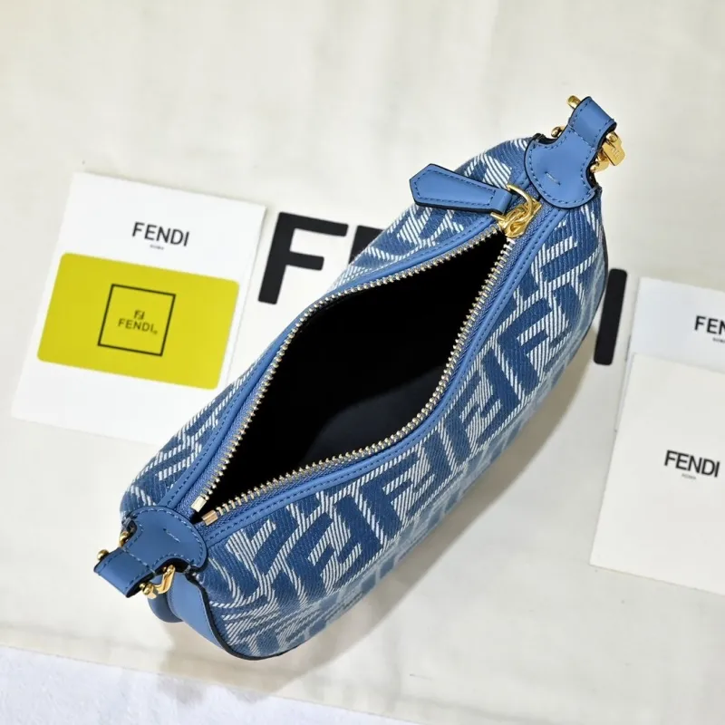 Fendi Blue FF Pattern Crescent Shoulder Bag - Image 9