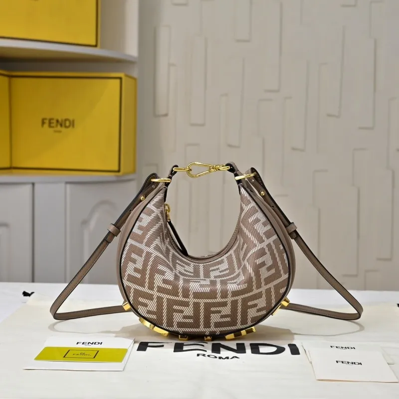 Fendi FF Monogram Taupe Hobo Crossbody Bag