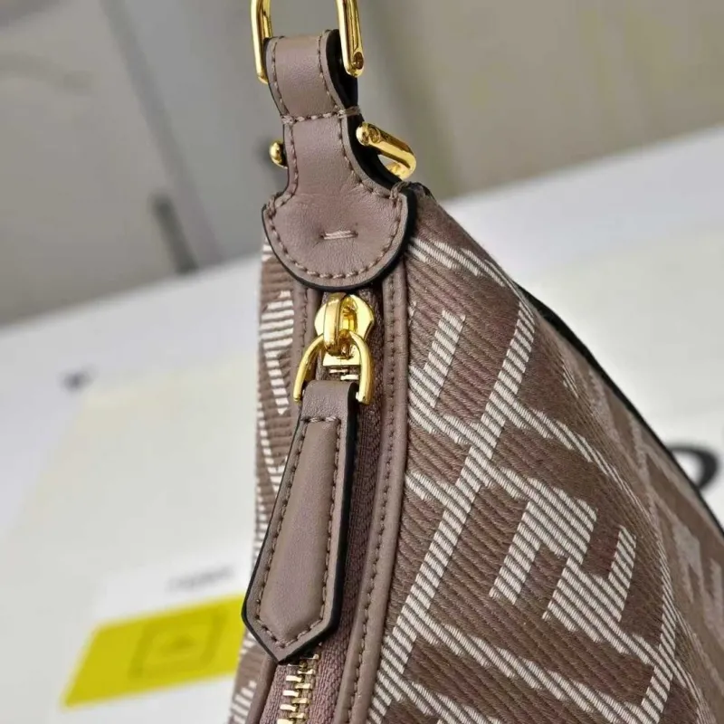 Fendi FF Monogram Taupe Hobo Crossbody Bag - Image 4