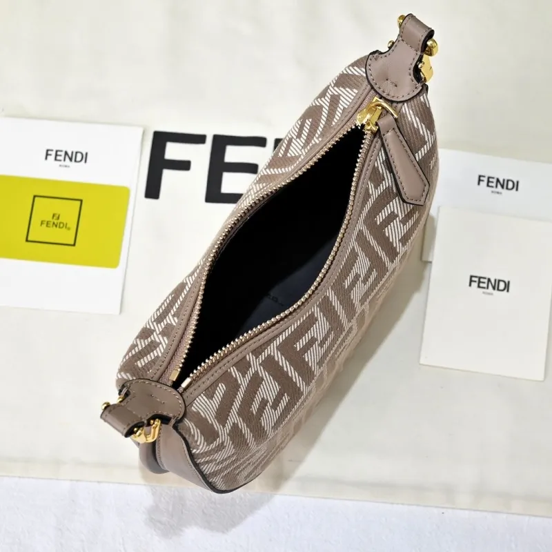Fendi FF Monogram Taupe Hobo Crossbody Bag - Image 9