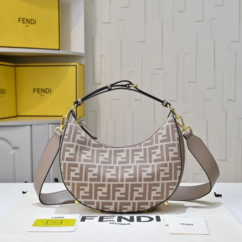 Fendi FF Monogram Taupe Hobo Shoulder Bag