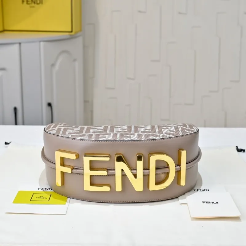 Fendi FF Monogram Taupe Hobo Shoulder Bag - Image 5