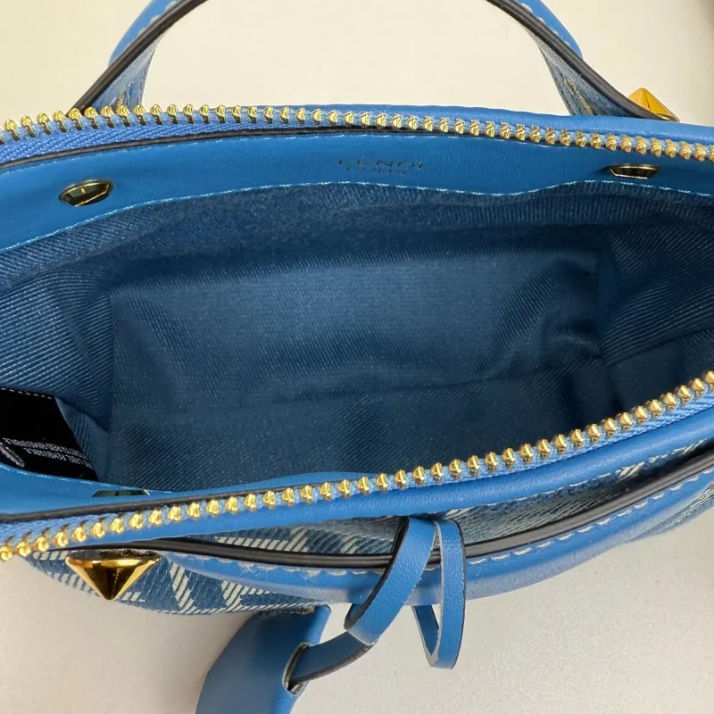Fendi Blue FF Monogram Satchel Crossbody Bag 8861 - Image 7