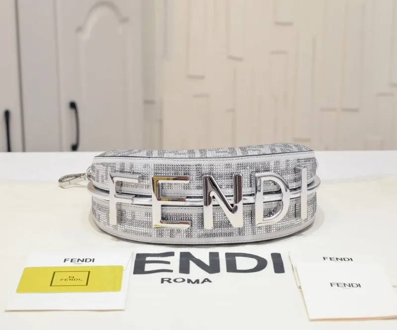 Fendi Silver Crystal Shoulder Bag 8BR798 - Image 8