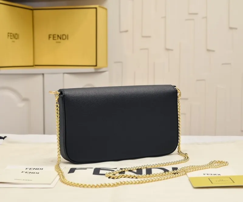 Fendi Black Leather Chain Crossbody Bag - Image 3