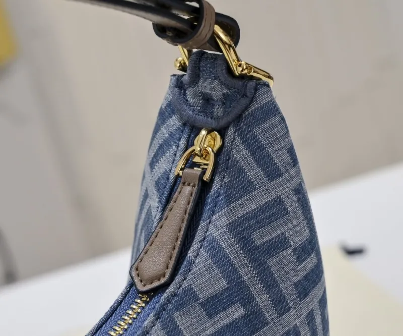 Fendi Denim FF Logo Crescent Shoulder Bag - Image 5