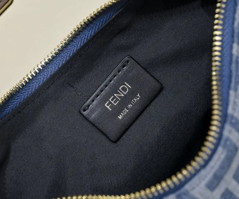 Fendi Denim FF Logo Crescent Shoulder Bag - Image 6