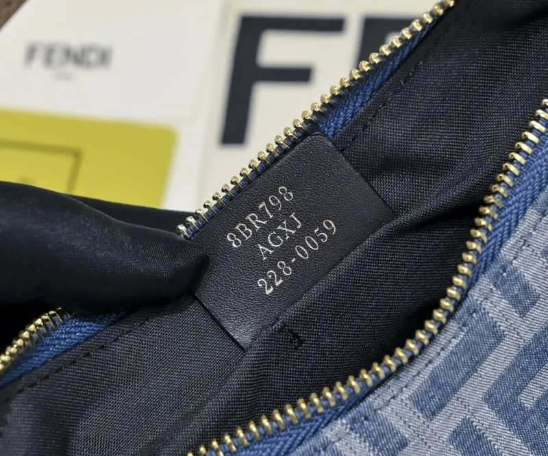 Fendi Denim FF Logo Crescent Shoulder Bag - Image 7