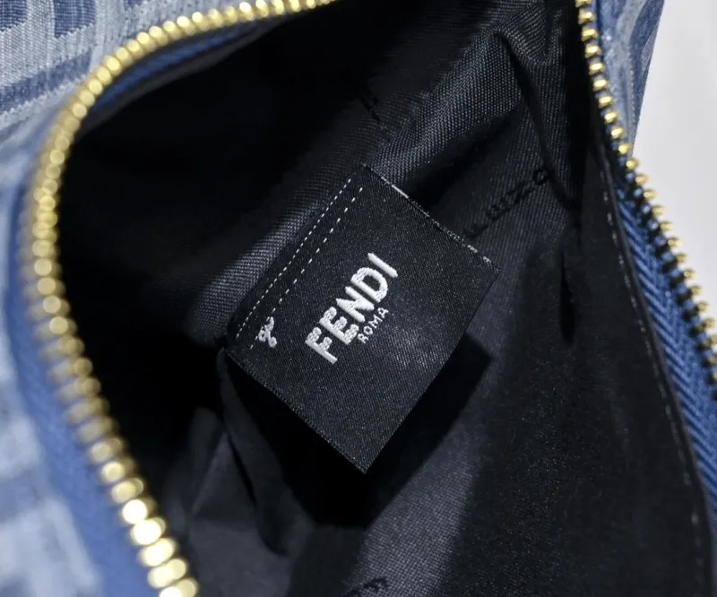 Fendi Denim FF Logo Crescent Shoulder Bag - Image 8