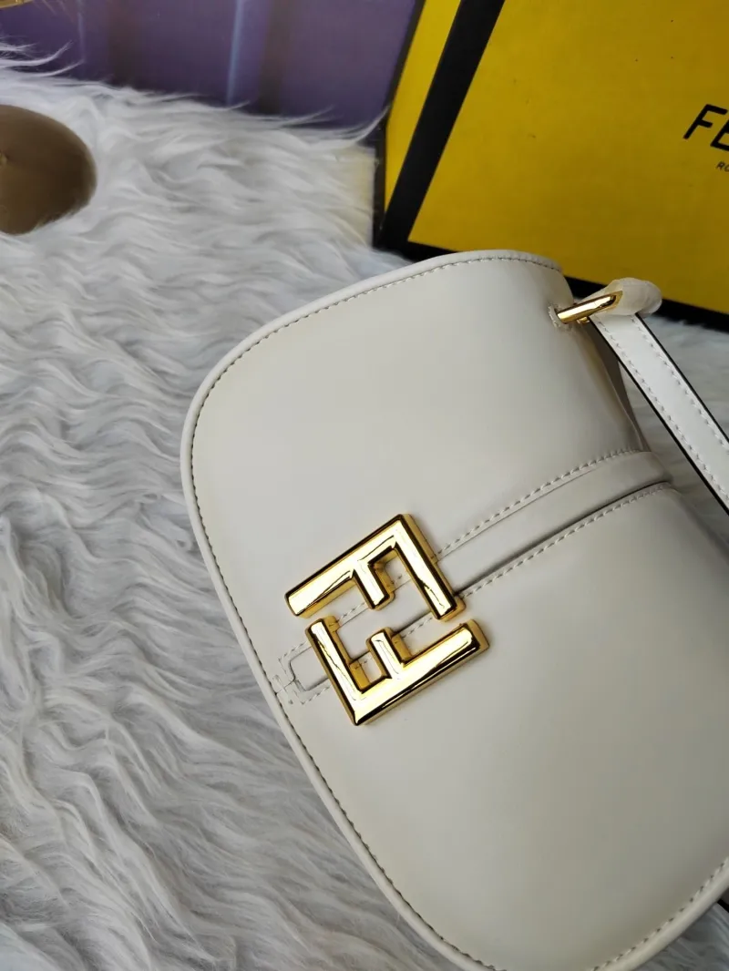 Fendi White Leather Satchel Crossbody Bag - Image 6