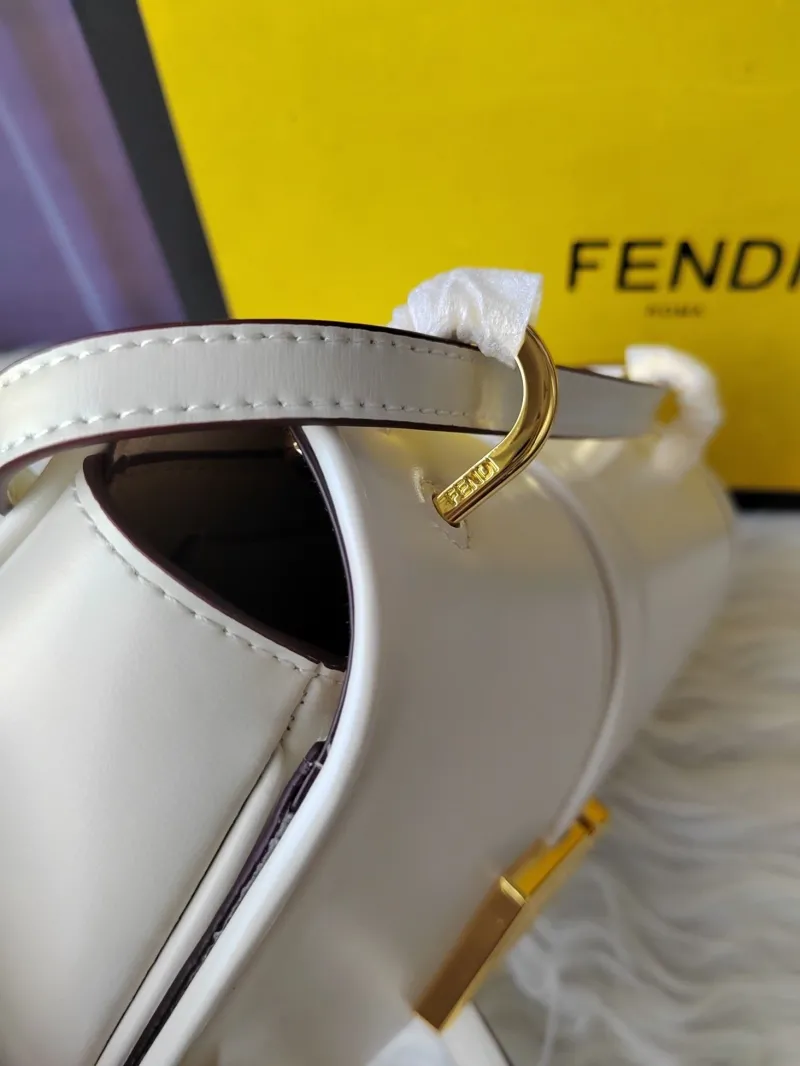 Fendi White Leather Satchel Crossbody Bag - Image 7