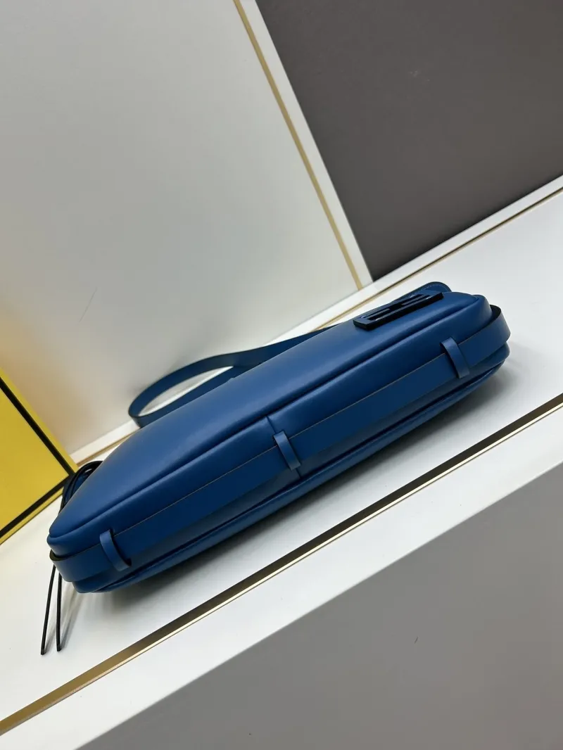Fendi Blue Leather Crossbody Satchel Bag - Image 5