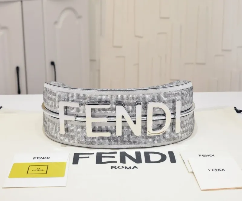 Fendi 8BR798 Silver Crystal Hobo Bag - Image 6