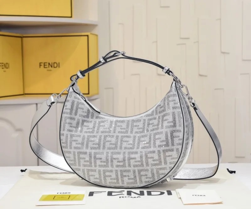 Fendi 8BR798 Silver Crystal Hobo Bag - Image 7