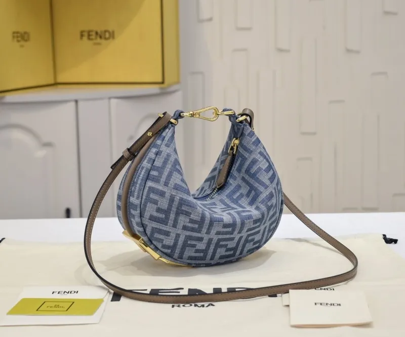 Fendi Blue Denim FF Pattern Mini Shoulder Bag - Image 3