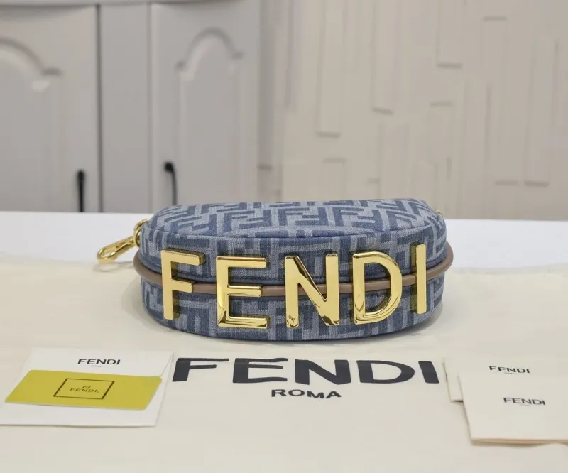 Fendi Blue Denim FF Pattern Mini Shoulder Bag - Image 4