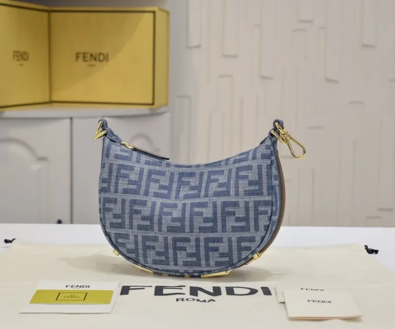 Fendi Blue Denim FF Pattern Mini Shoulder Bag - Image 5