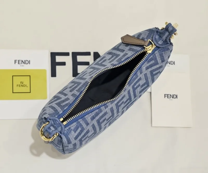 Fendi Blue Denim FF Pattern Mini Shoulder Bag - Image 9