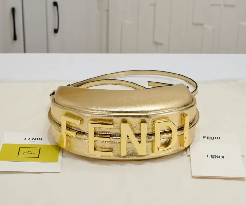 Fendi Gold Crescent Satchel Bag 156 - Image 5