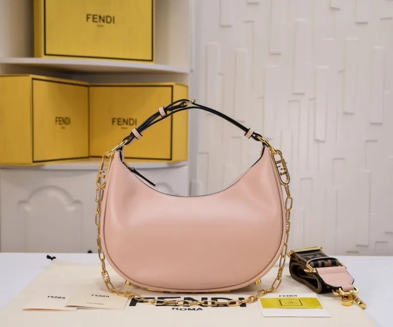 Fendi Pink Leather Hobo Shoulder Bag