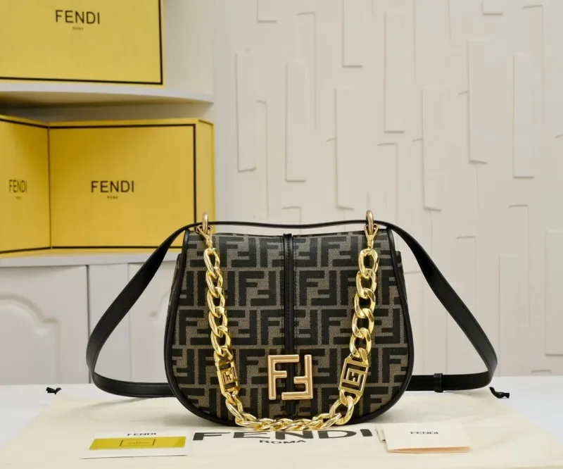 Fendi FF Monogram Crossbody Saddle Bag
