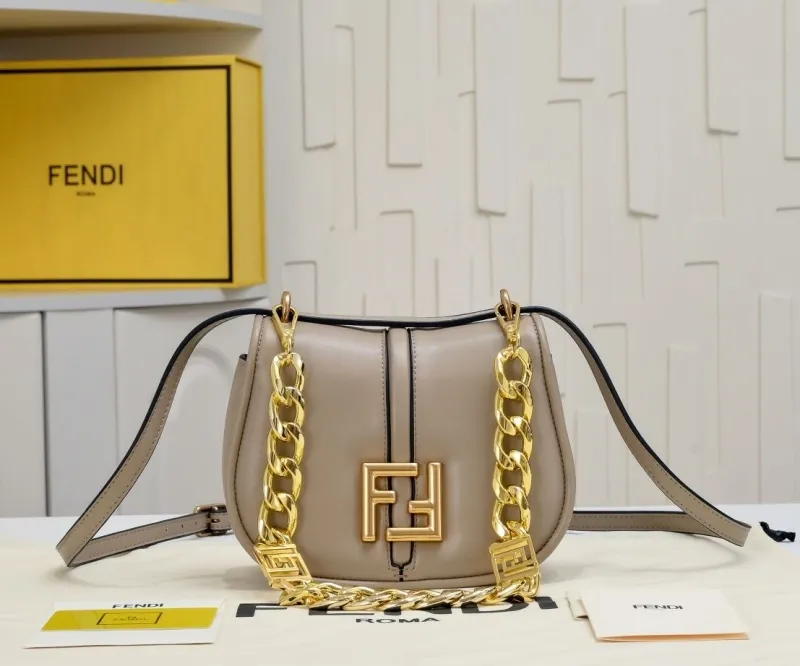 Fendi Beige Leather Crossbody Saddle Bag