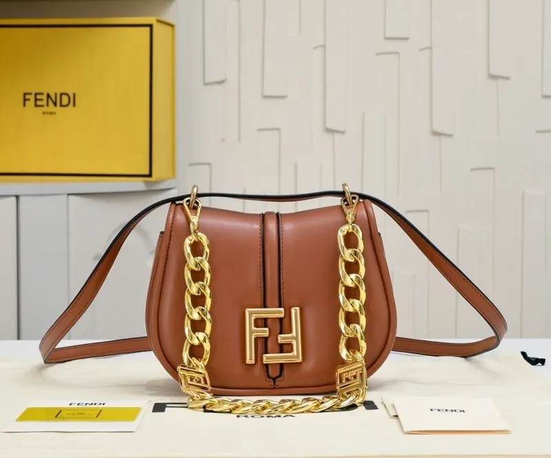 Fendi Brown Leather Crossbody Saddle Bag 170