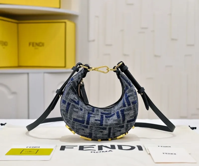 Alternative view of Fendi Blue Gray FF Mini Crescent Shoulder Bag