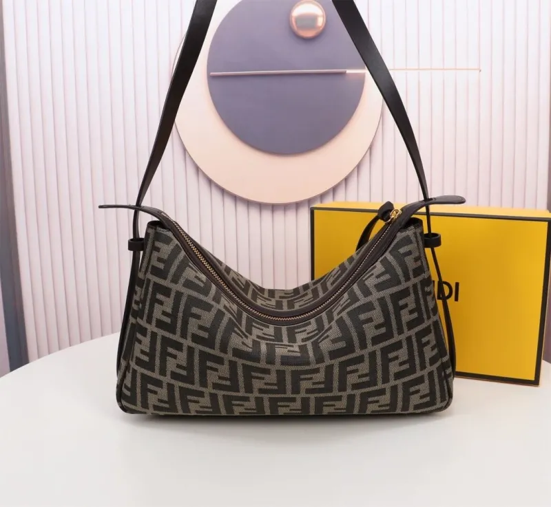 Alternative view of Fendi FF Monogram Brown Satchel Bag 176
