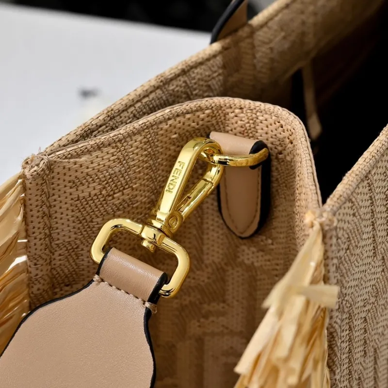 Fendi Beige Fringed FF Logo Tote Bag - Image 6