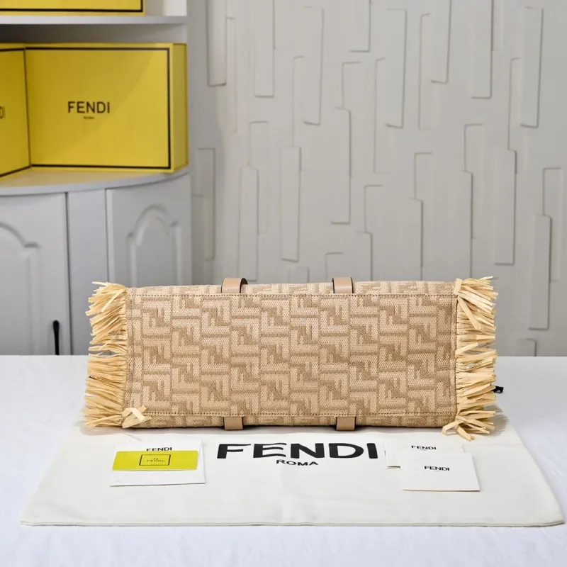 Fendi Beige Fringed FF Logo Tote Bag - Image 7