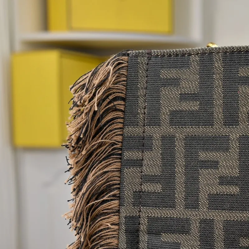 Fendi Brown Fringed FF Pattern Tote Bag - Image 5