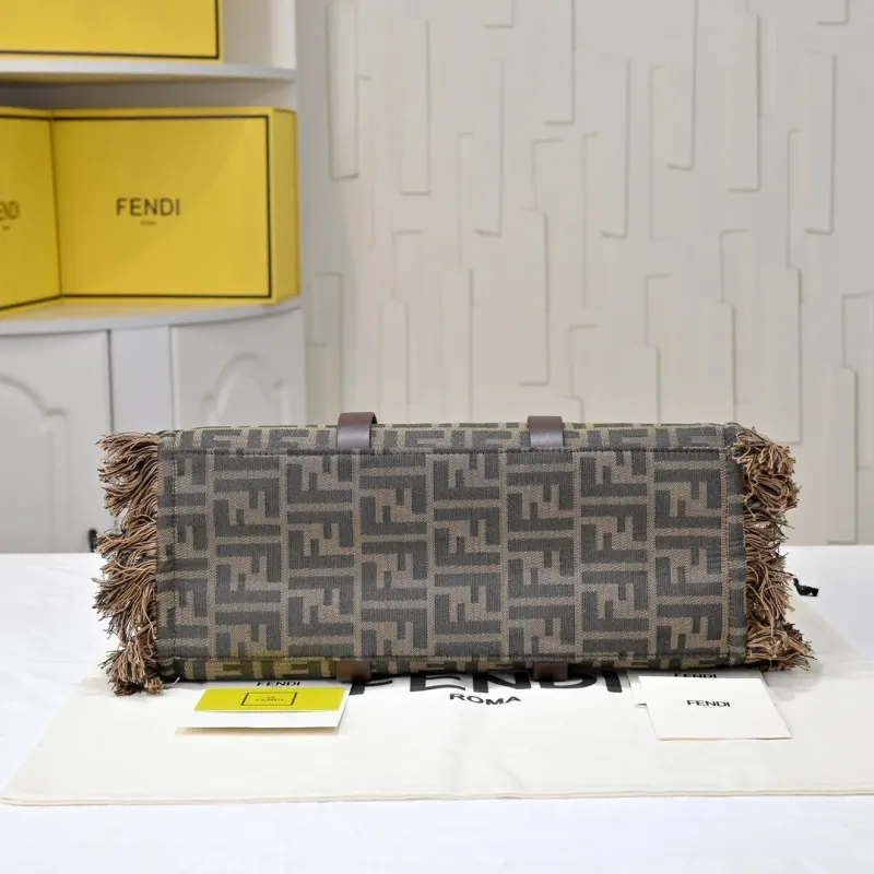 Fendi Brown Fringed FF Pattern Tote Bag - Image 6