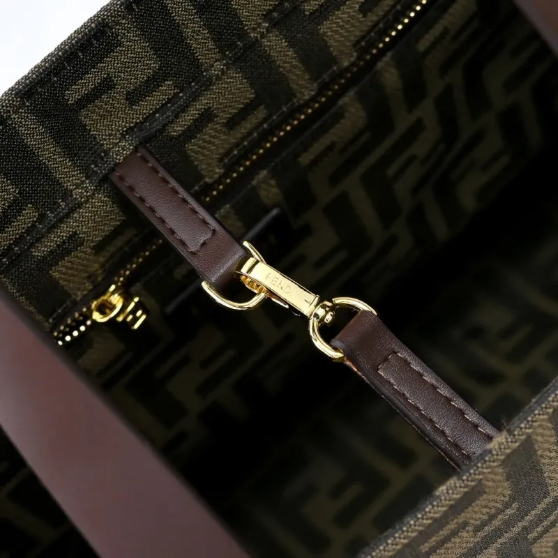 Fendi Brown Fringed FF Pattern Tote Bag - Image 8