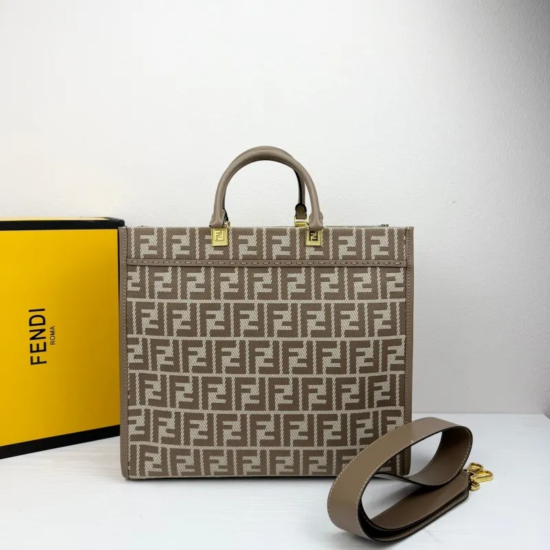 Fendi Taupe Monogram Tote Bag 8833-35 - Image 3