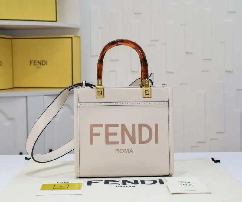 Fendi Roma Cream Leather Tote Shoulder Bag