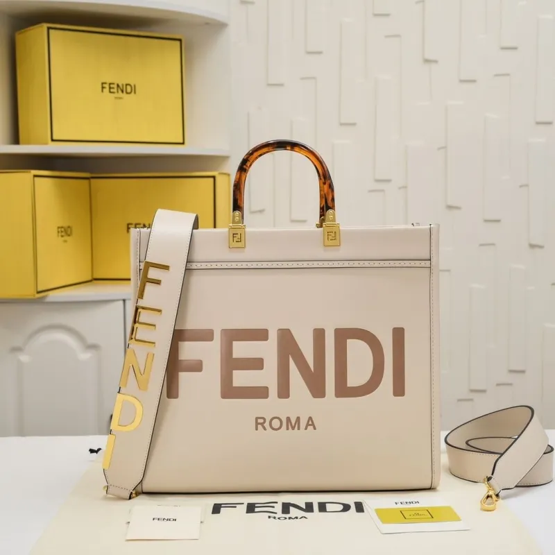 Fendi Roma Beige Leather Tote Bag
