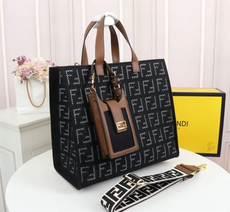 Alternative view of Fendi Black FF Monogram Tote Bag with Mini Pouch