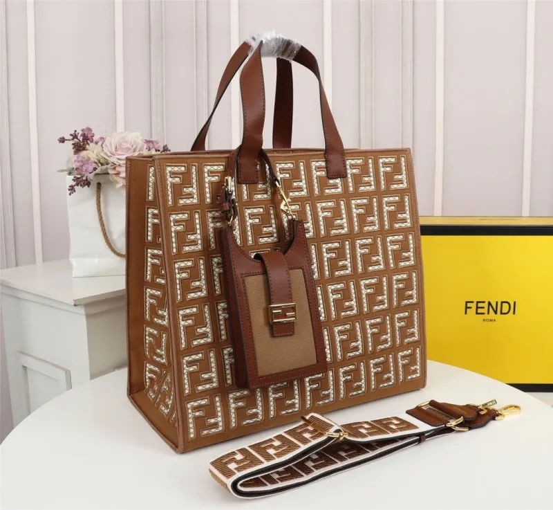 Alternative view of Fendi Brown FF Logo Tote Bag with Pouch and Strap