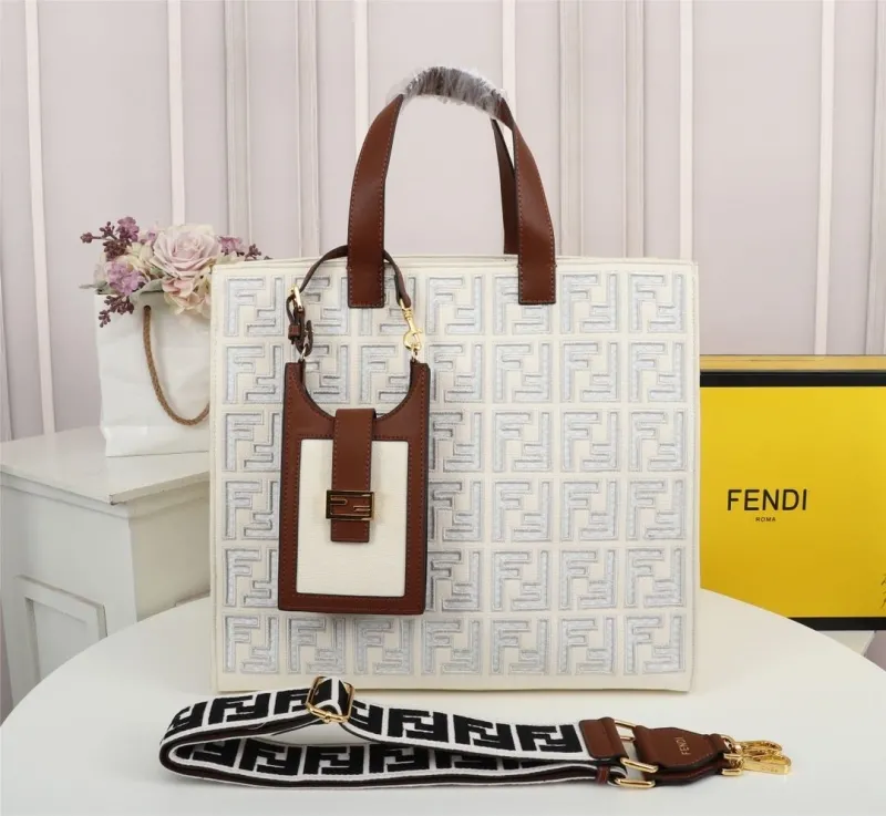 Fendi FF Monogram Tote Bag with Mini Pouch and Shoulder Strap