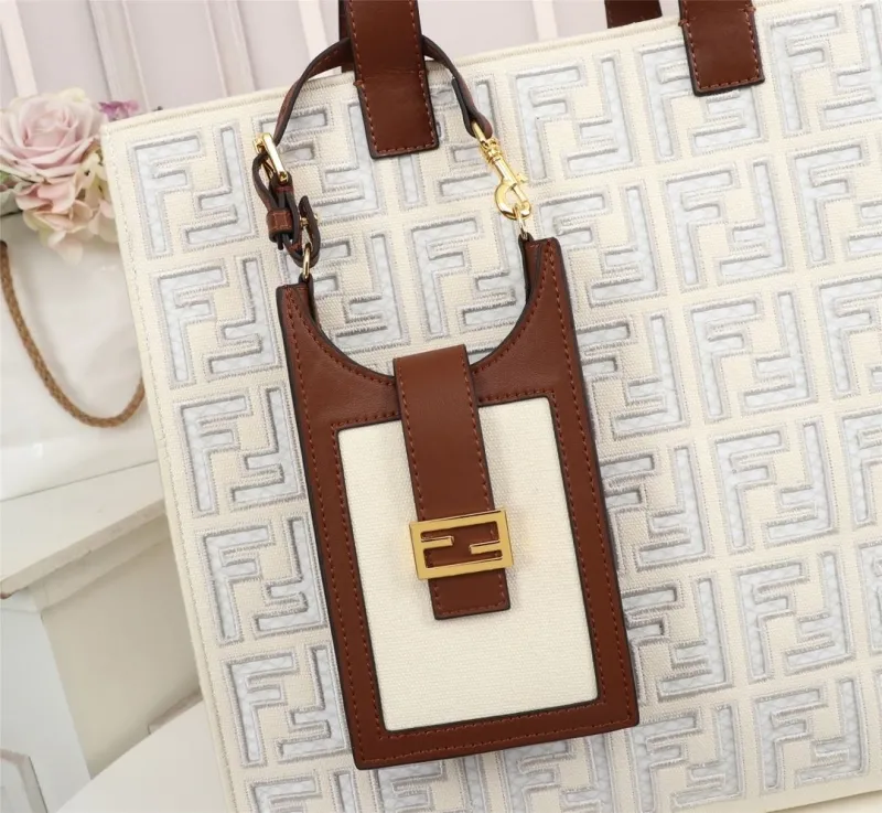 Fendi FF Monogram Tote Bag with Mini Pouch and Shoulder Strap - Image 3