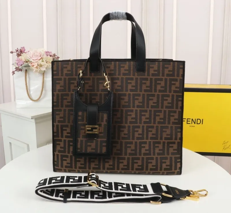 Fendi Zucca Monogram Tote Bag with Shoulder Strap